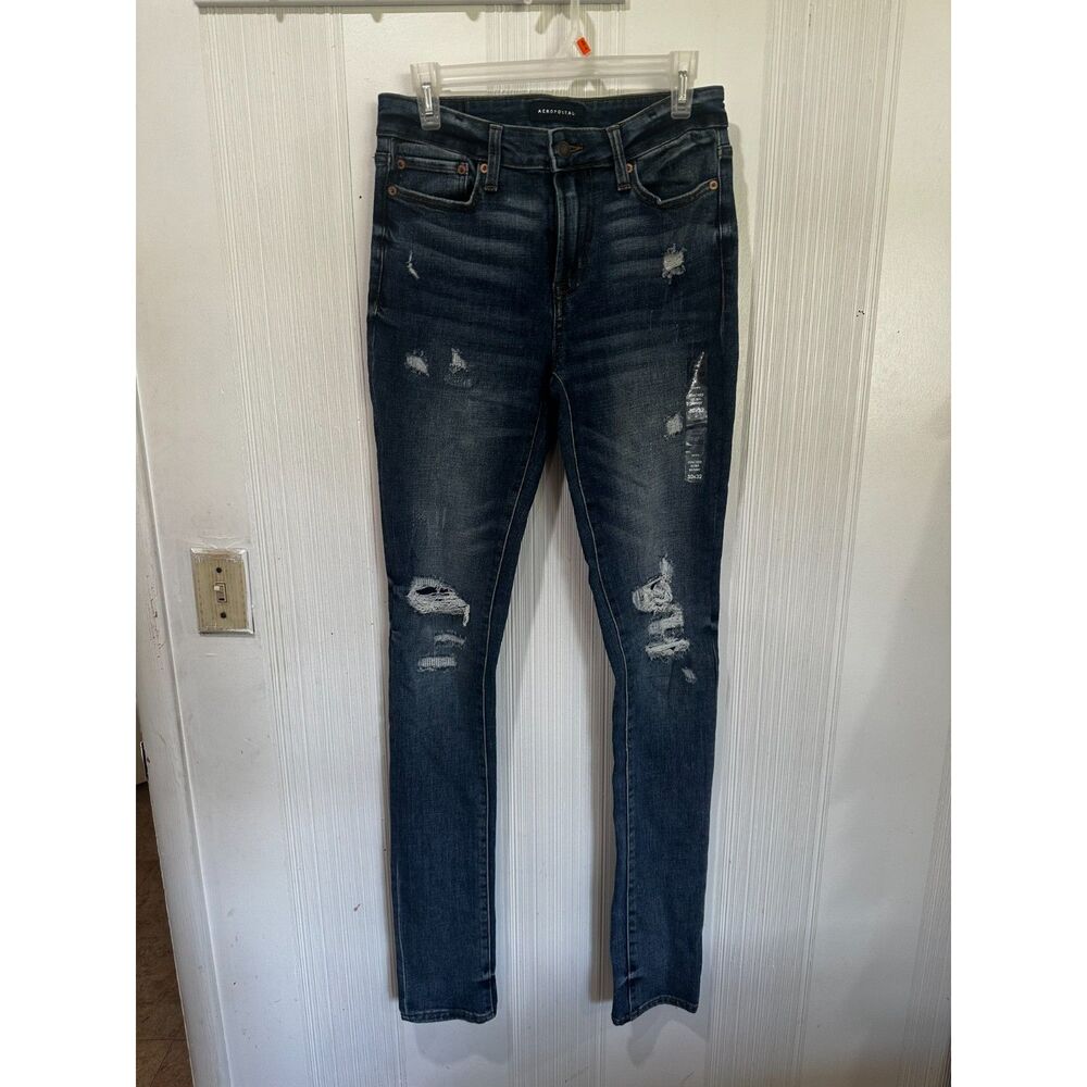Women's AEROPOSTALE Med Wash Stacked Distressed Ultra Skinny Jeans Size 30/32